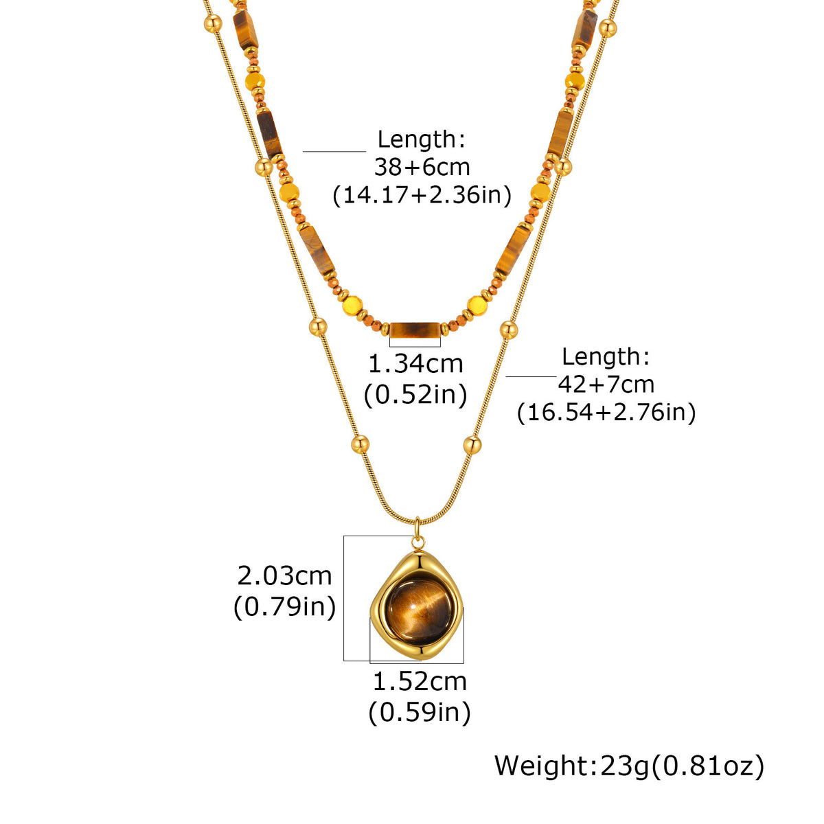 Stainless Steel Stacked Bead Spacer Rectangular Natural Tiger Eye Beaded Twist Chain Oval Necklace