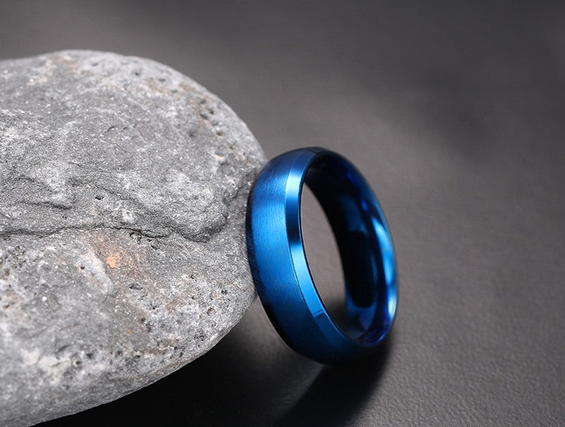 Glossy Ring 6mm Blue Gold Black Titanium Steel Ring Wholesale