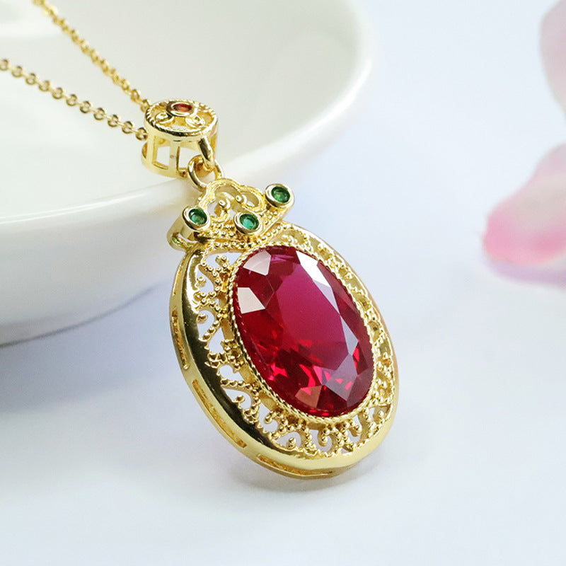 Lab-Grown Ruby Vintage Faceted Pendant — No Chain