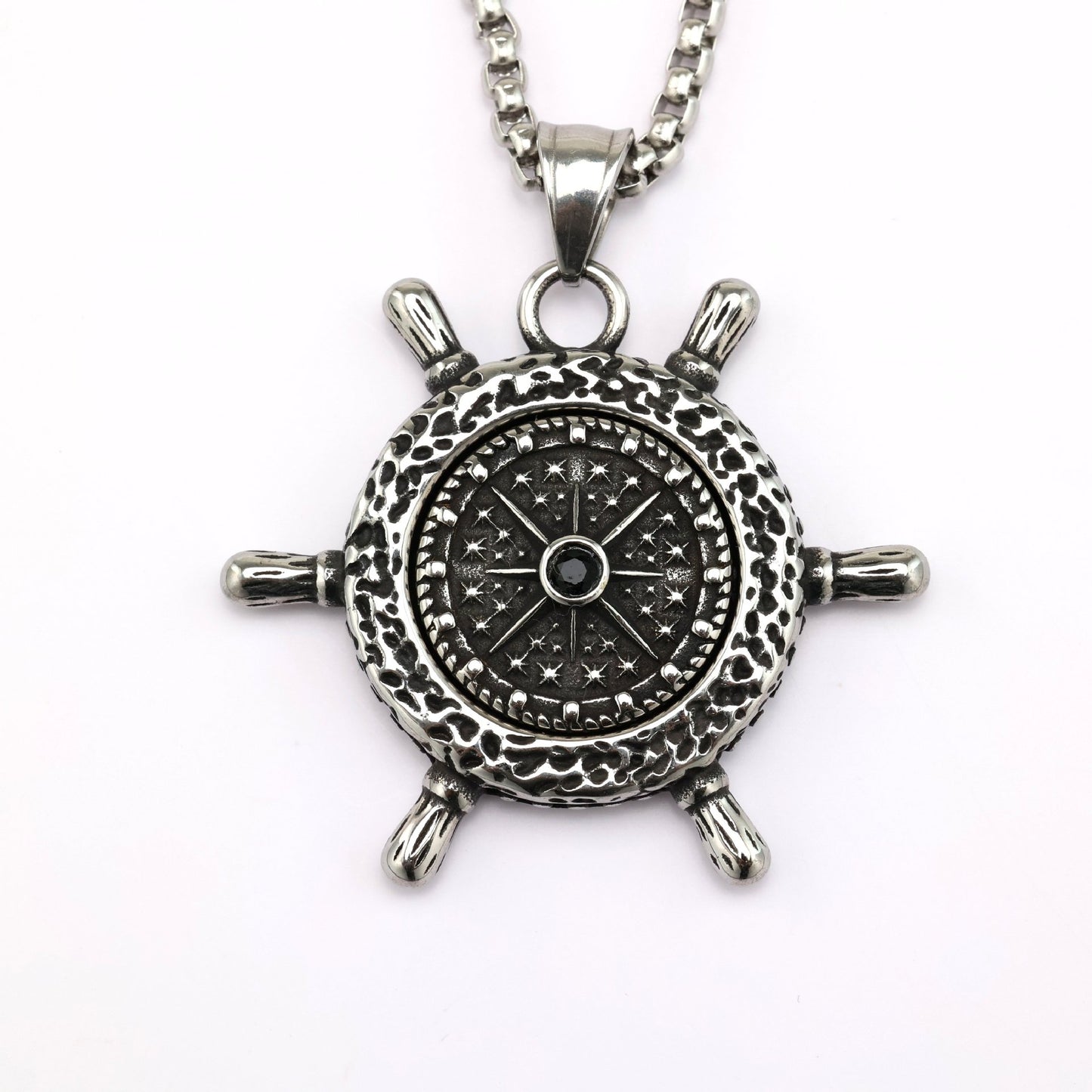 Planderful Rotating Rudder Pendant Stainless Steel Unisex Necklace For Men Norse Legacy Retro European American Style