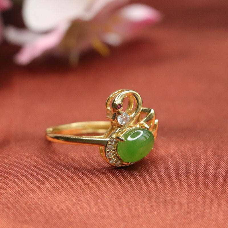 Hetian Jasper Swan Ring