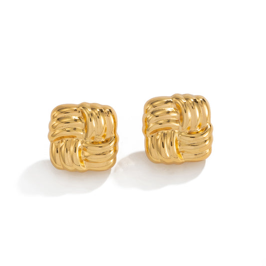 Planderful Stainless Steel Knot Stud Earrings Geometric Texture For Women Statement Vienna Verve