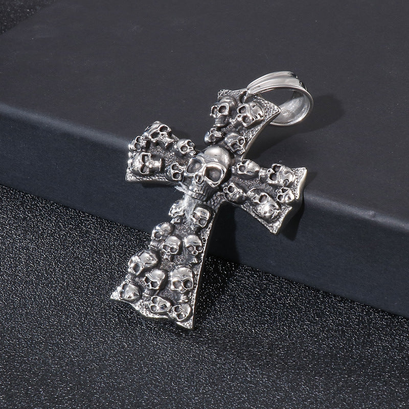 Hipster-Inspired Cross Pendant with Skull Ghost Head for Men – Personalized Punk Fashion Accessory