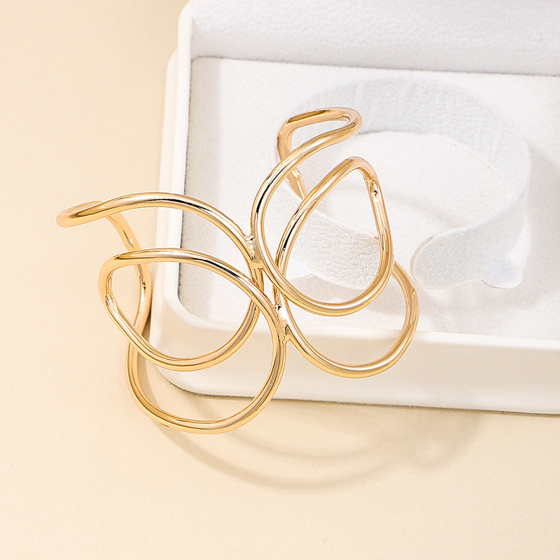 Punk Chic Open Bangle with Ethnic Line Design