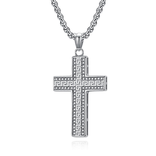 Planderful Cross Necklace For Men With Full Zircon European American Great Wall Pattern Hip Hop Pendant