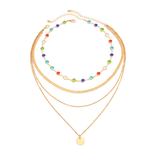 Crystal-Style Round Pendant Necklace