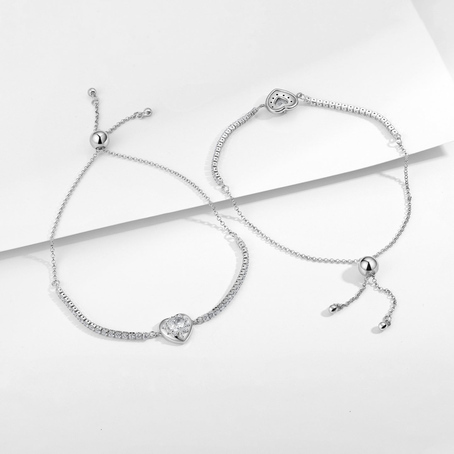 Planderful Jewelry Sterling Silver Zircon Love Bracelet Adjustable Length For Everyday Elegance