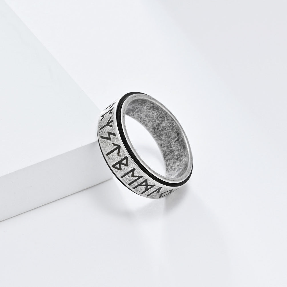 Retro Style Nordic Viking Text Titanium Steel Ring for All