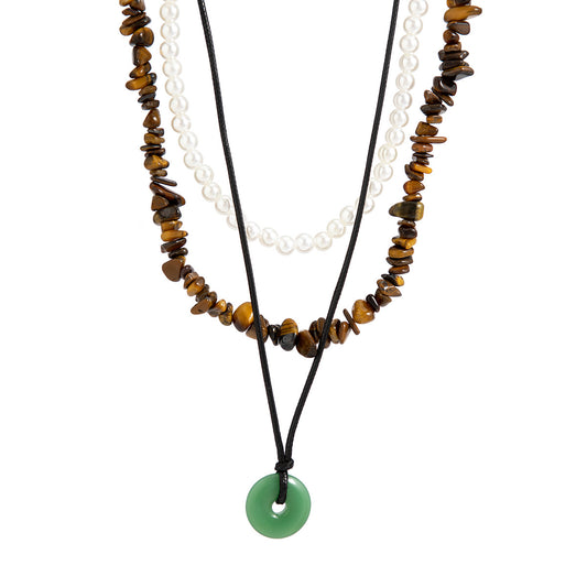 European and American Cross Border Jewelry with Crystal Eyes and Rice Bead Necklace for Women