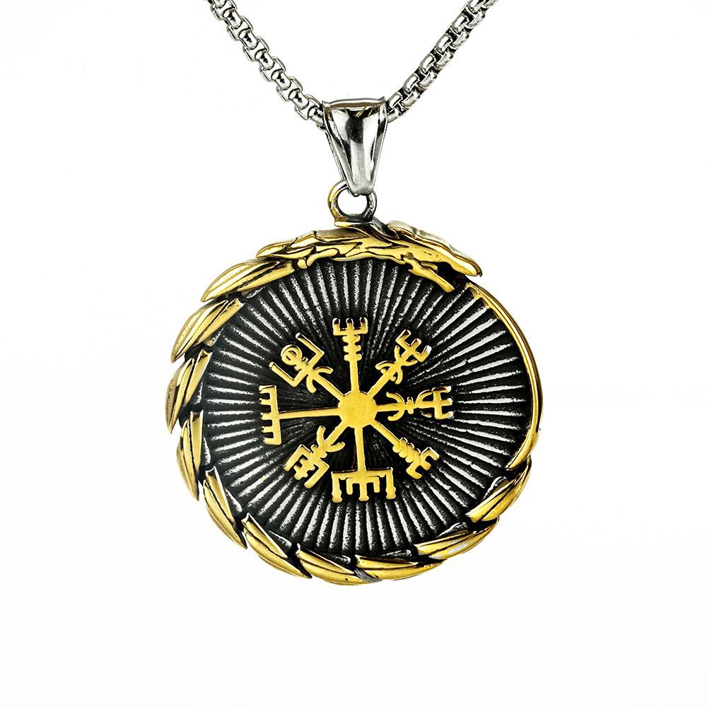 Vintage Nordic Men's Stainless Steel Viking Compass Pendant