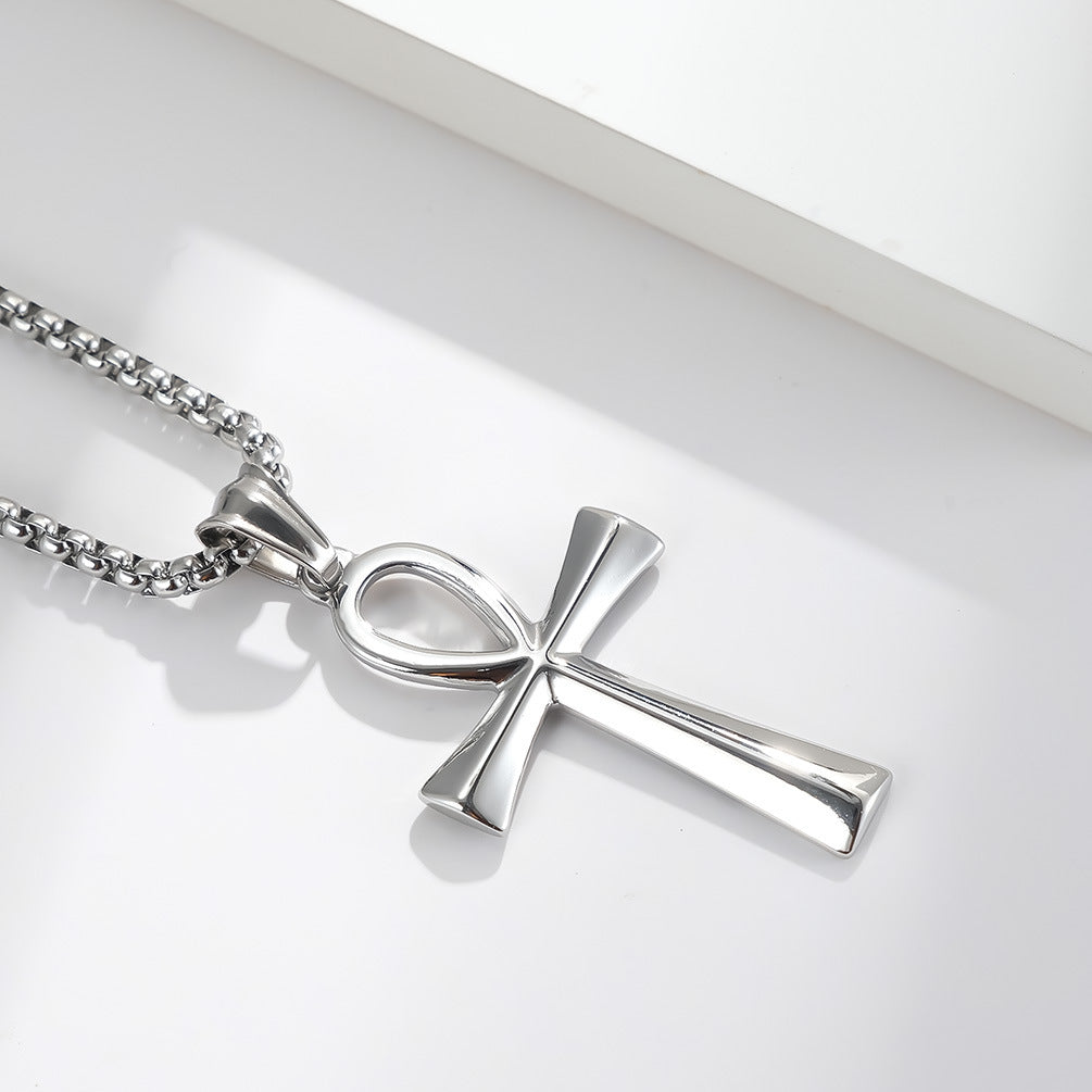 Steel Necklace – Elegant Ancient Egyptian Anka Cross Pendant For Everyday Wear And Layering