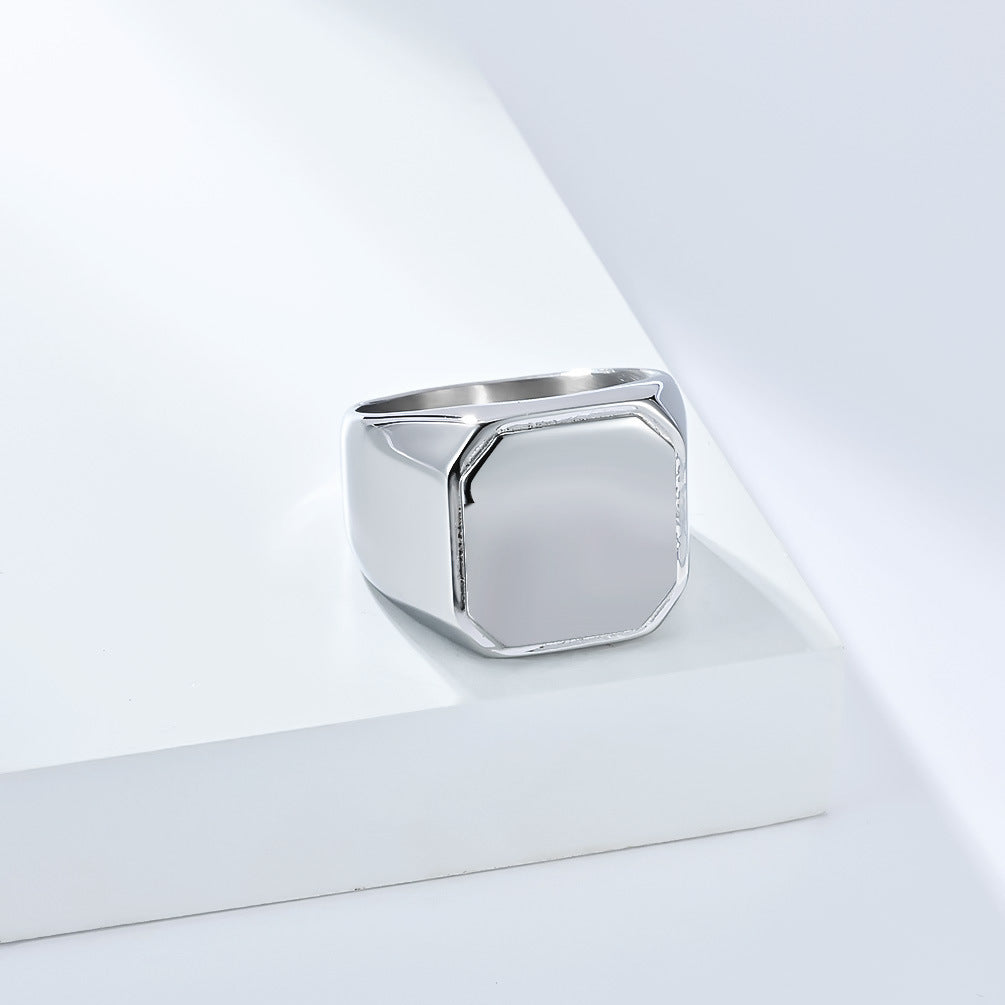 Planderful Everyday Genie Titanium Steel Ring For Men Square Seal Minimalist Modern Jewelry Gift