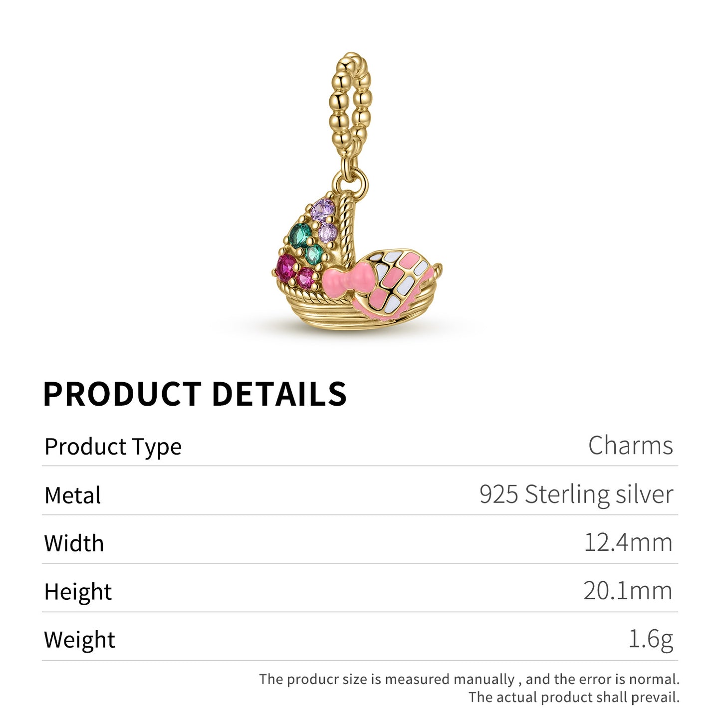 Planderful Jewelry Zircon Pendant In Sterling Silver Gold Plated Pink And White Baby Cradle Necklace Gift