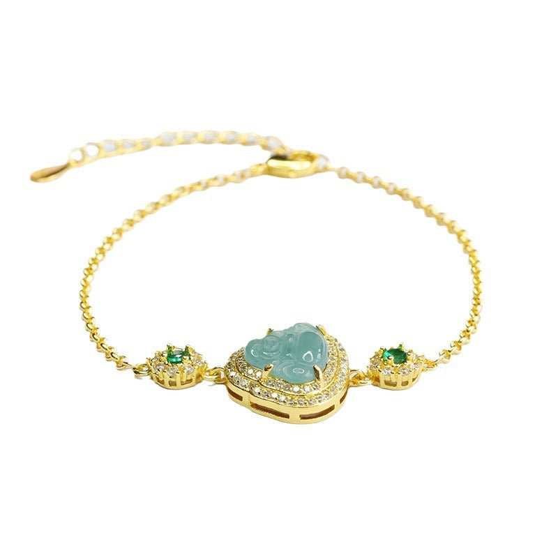 Blue Water Jadeite Buddha Bracelet
