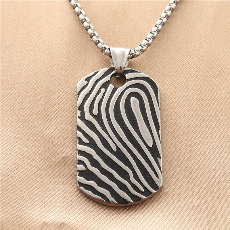 Punk Style Titanium Steel Thread Print Pendant Necklace for Men - Retro Trendy Stainless Steel Design