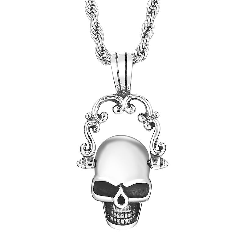 Trendy Men's Titanium Steel Skull Pendant - European, American & Caribbean Pirate Captain Design