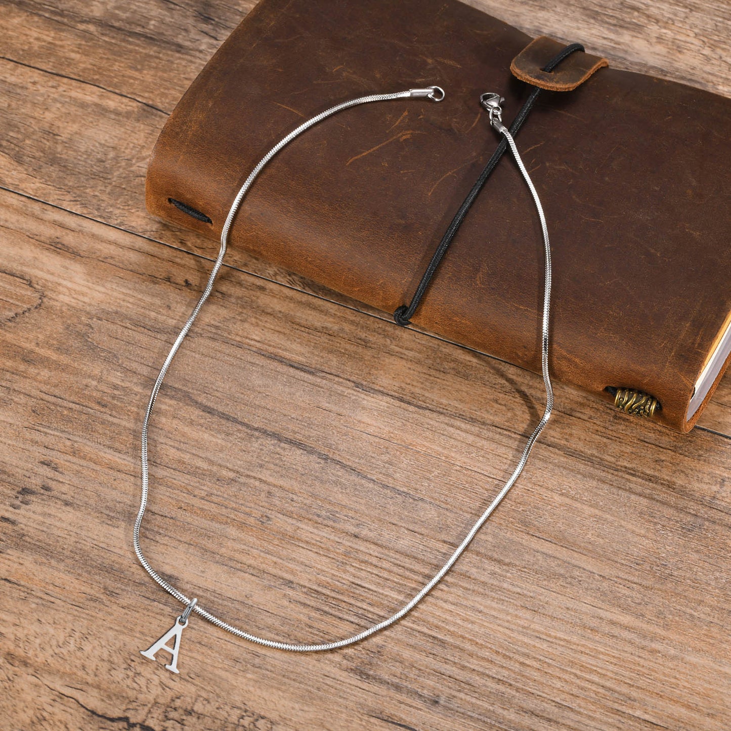 Stainless Steel Square Snake Chain 26 English Letter Necklace Bone Chain Steel Color