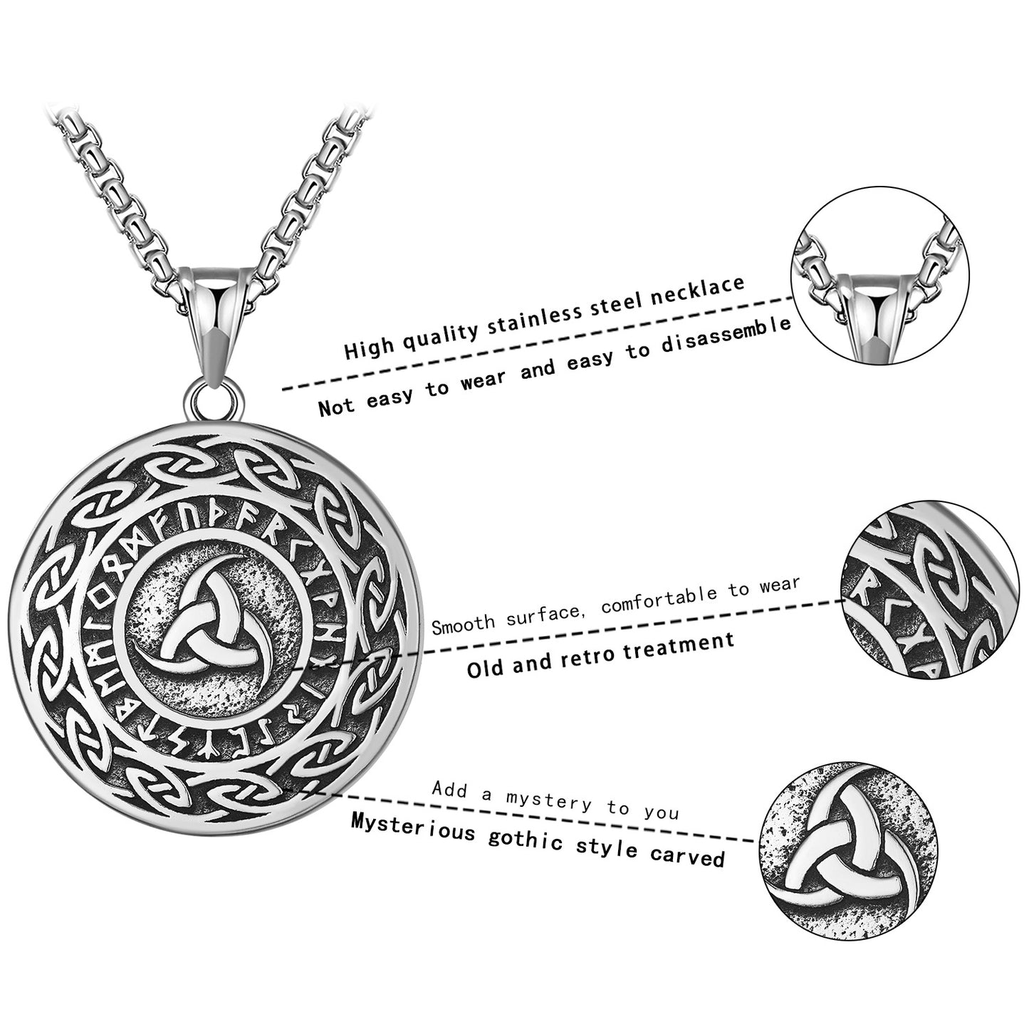 Steel Necklace Vintage Viking Triangle Amulet For Men By Planderful Artisan Crafted