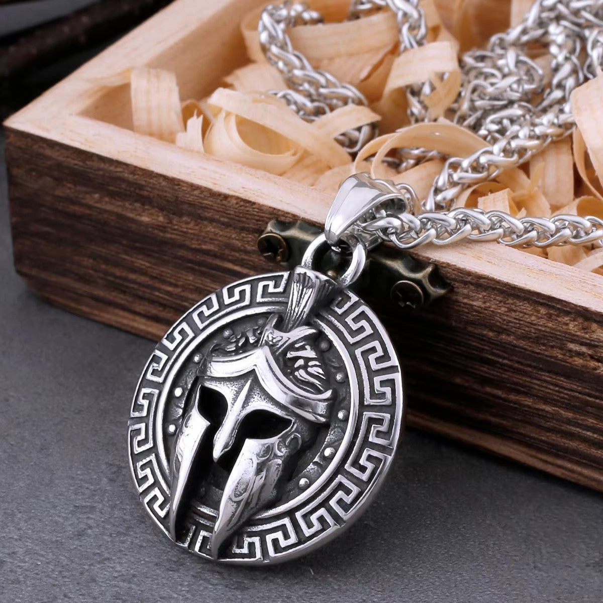 1. Planderful Titanium Steel Necklace For Men With Spartan Mask Pendant Retro Street Style