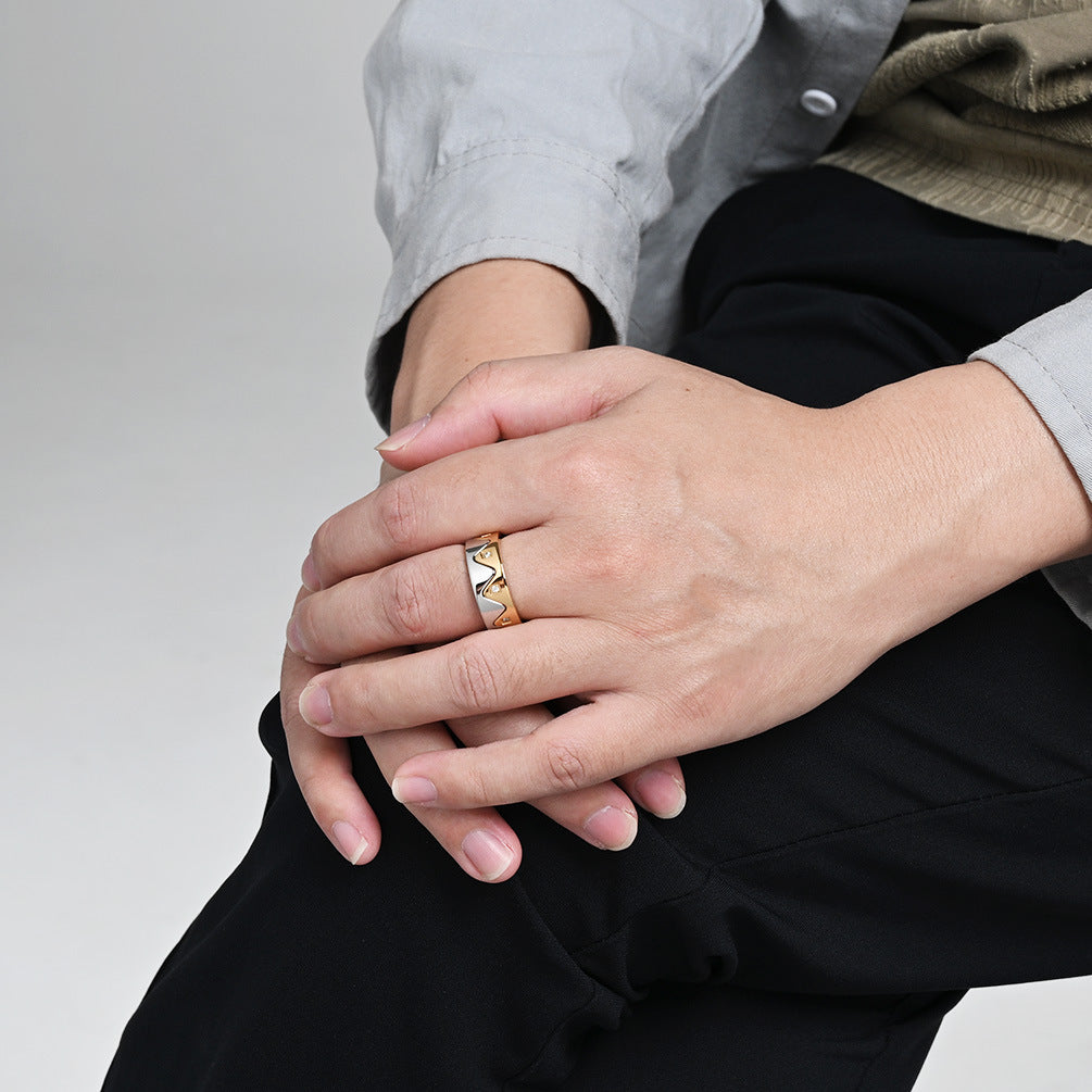 Planderful Zircon Ring For Couples Split Crown Mountain Sea Design In Titanium Steel For Him And Her