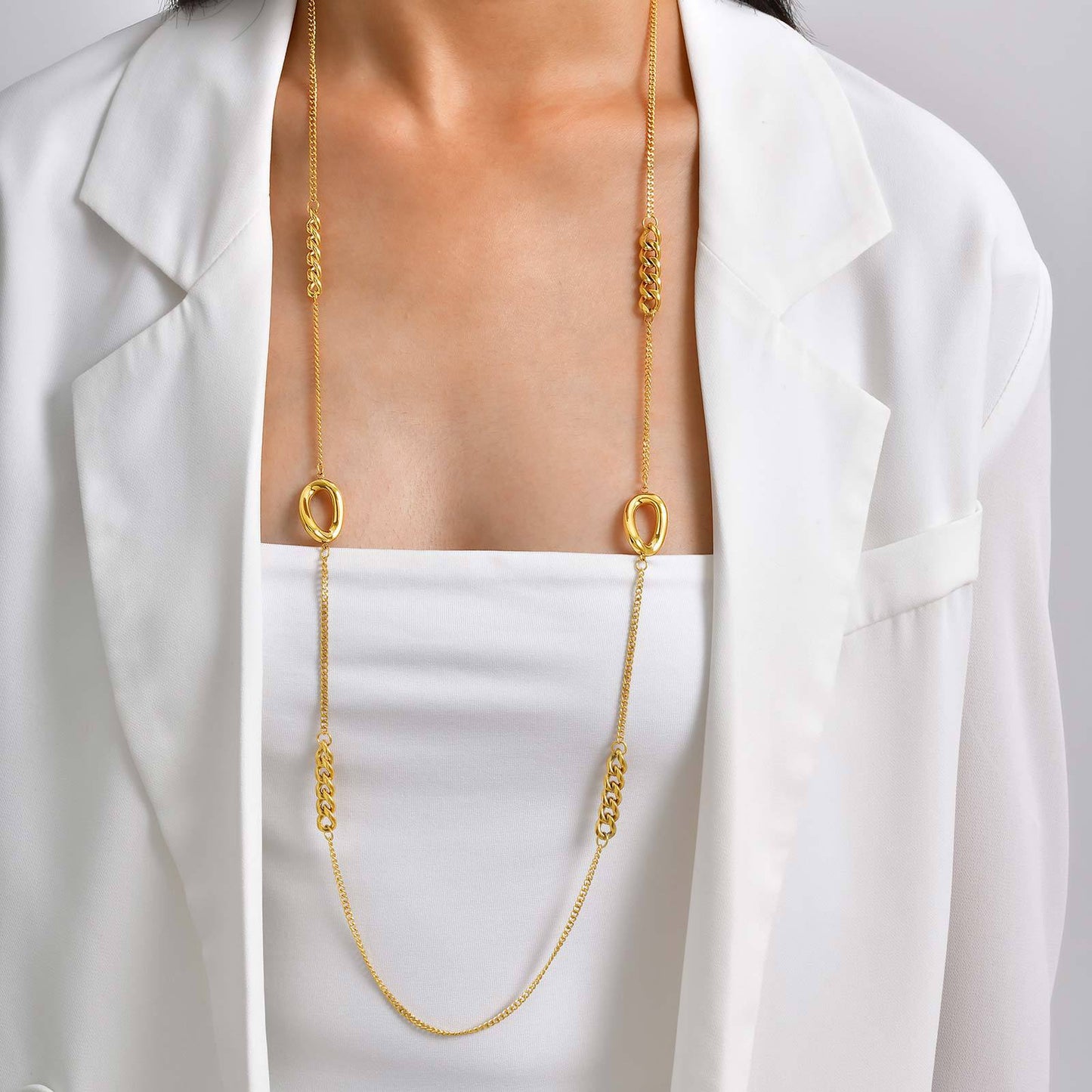 Stainless Steel Women's Style Imitation Pearl Heart Shape Stackable Necklace Gold