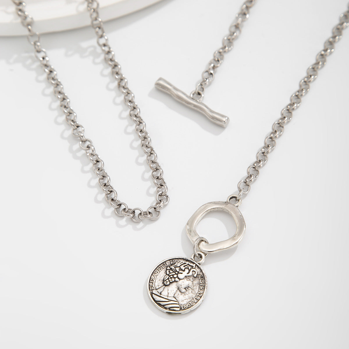 Vintage Portrait & Cross Layered Necklace Set