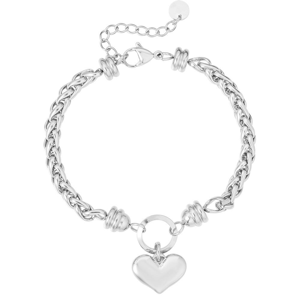 Planderful Peach Heart Cuban Chain Bracelet For Women Bold Everyday Statement Accessory