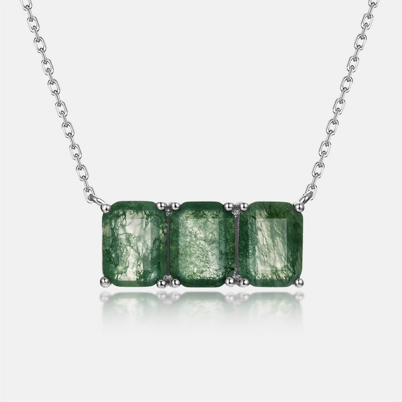 S925 Sterling Silver Moss Agate Geometric Necklace