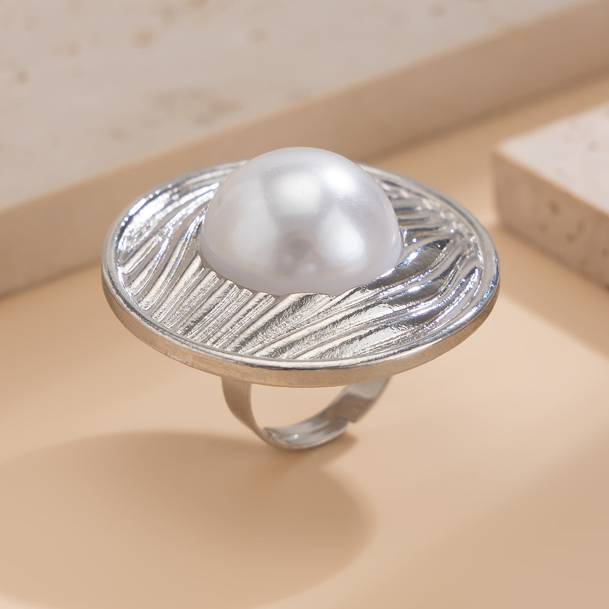 Planderful Vienna Verve Imitation Pearl Ring Open Wind Fold Metal Ring For Trendy Women And Gift Seekers