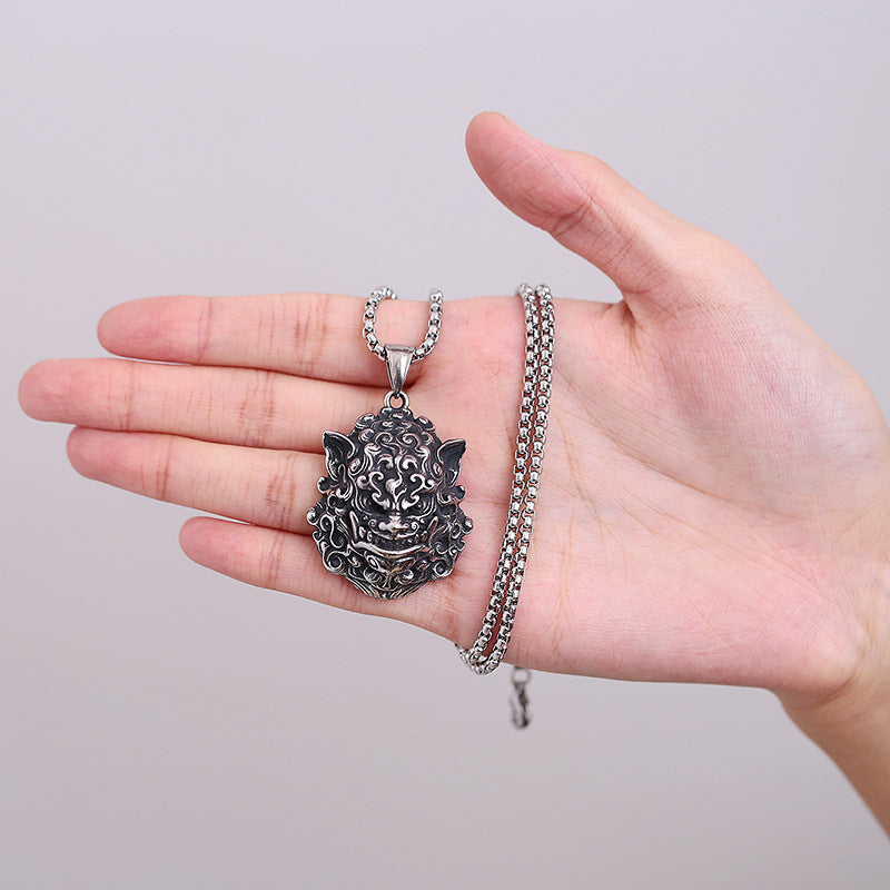 Steel Necklace – Vintage Hip-Hop Lion Dance Inspired Everyday Urban Accessory For Men