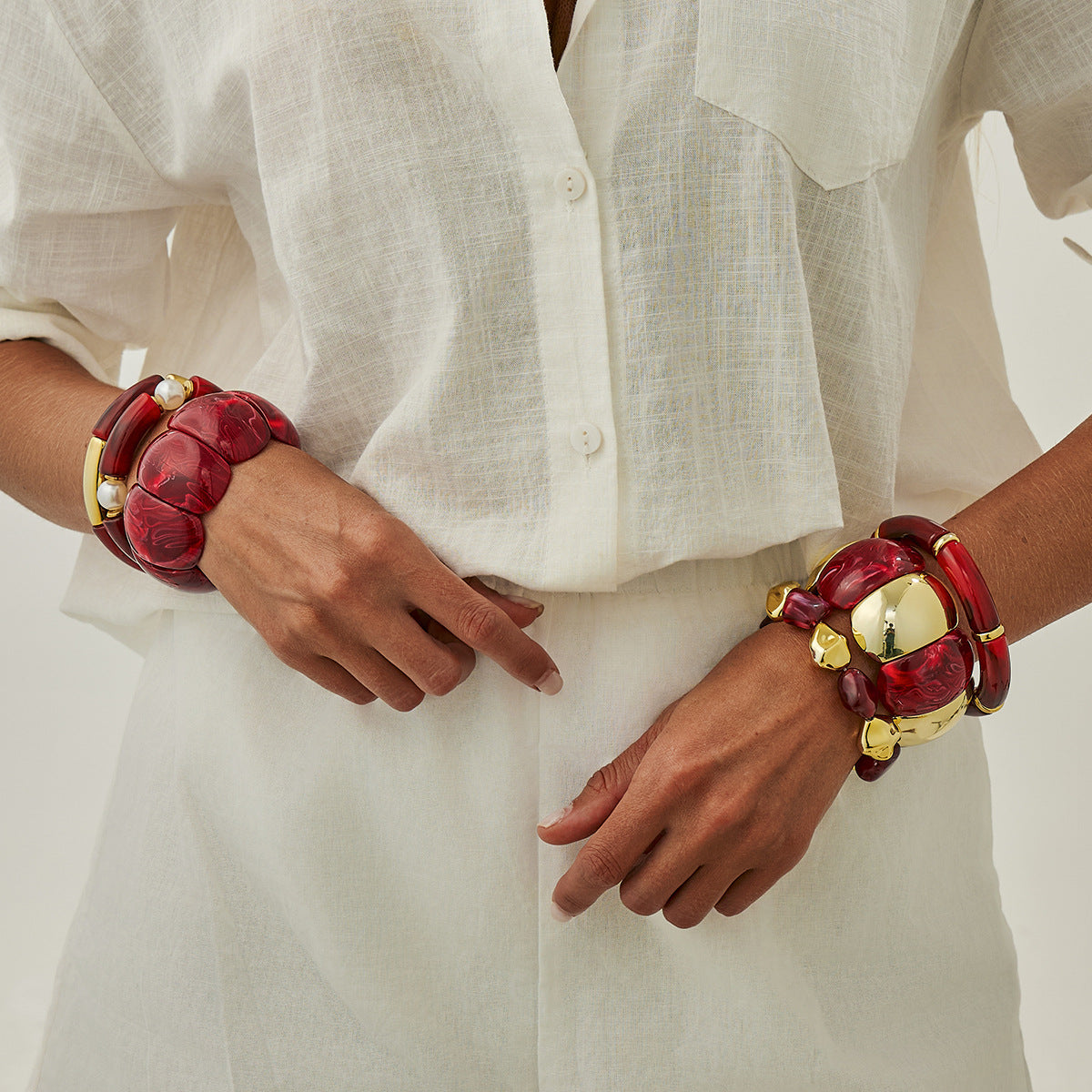 Planderful Vienna Verve Burgundy Elastic Bracelet For Women Irregular Smudge Design Statement Jewelry