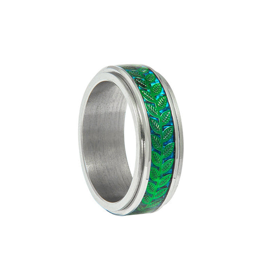European-American Peace Branch Olive Leaf Rotating Ring for Men