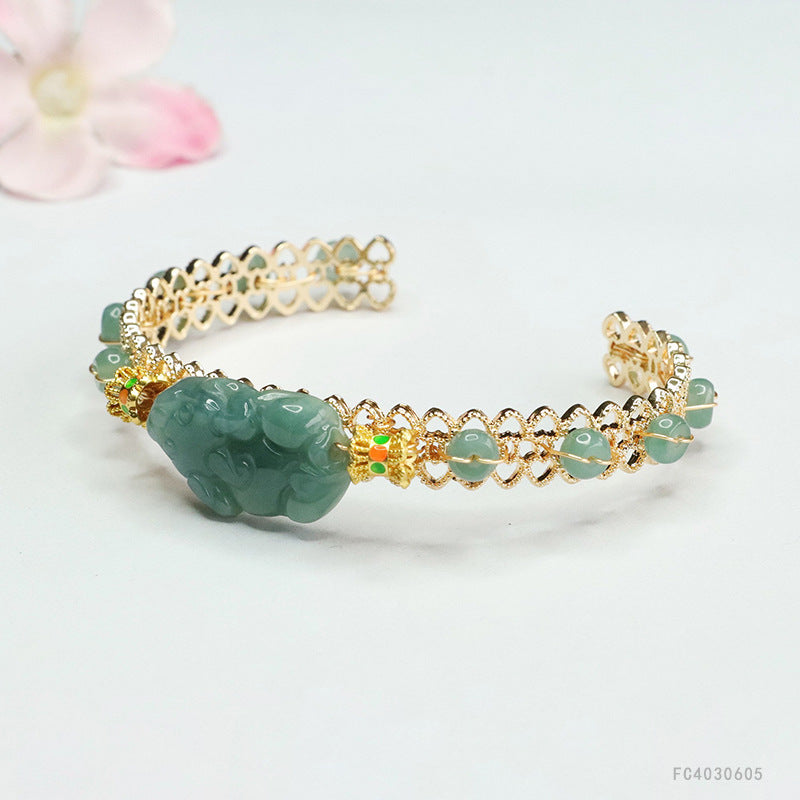 Blue Water Jadeite Pixiu Cuff