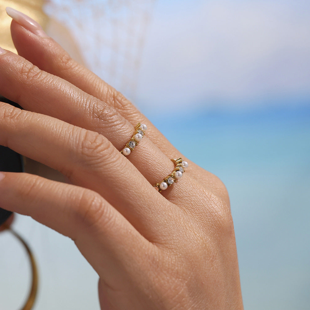 Planderful Bead Zircon Ring For Women Stainless Steel Size 7