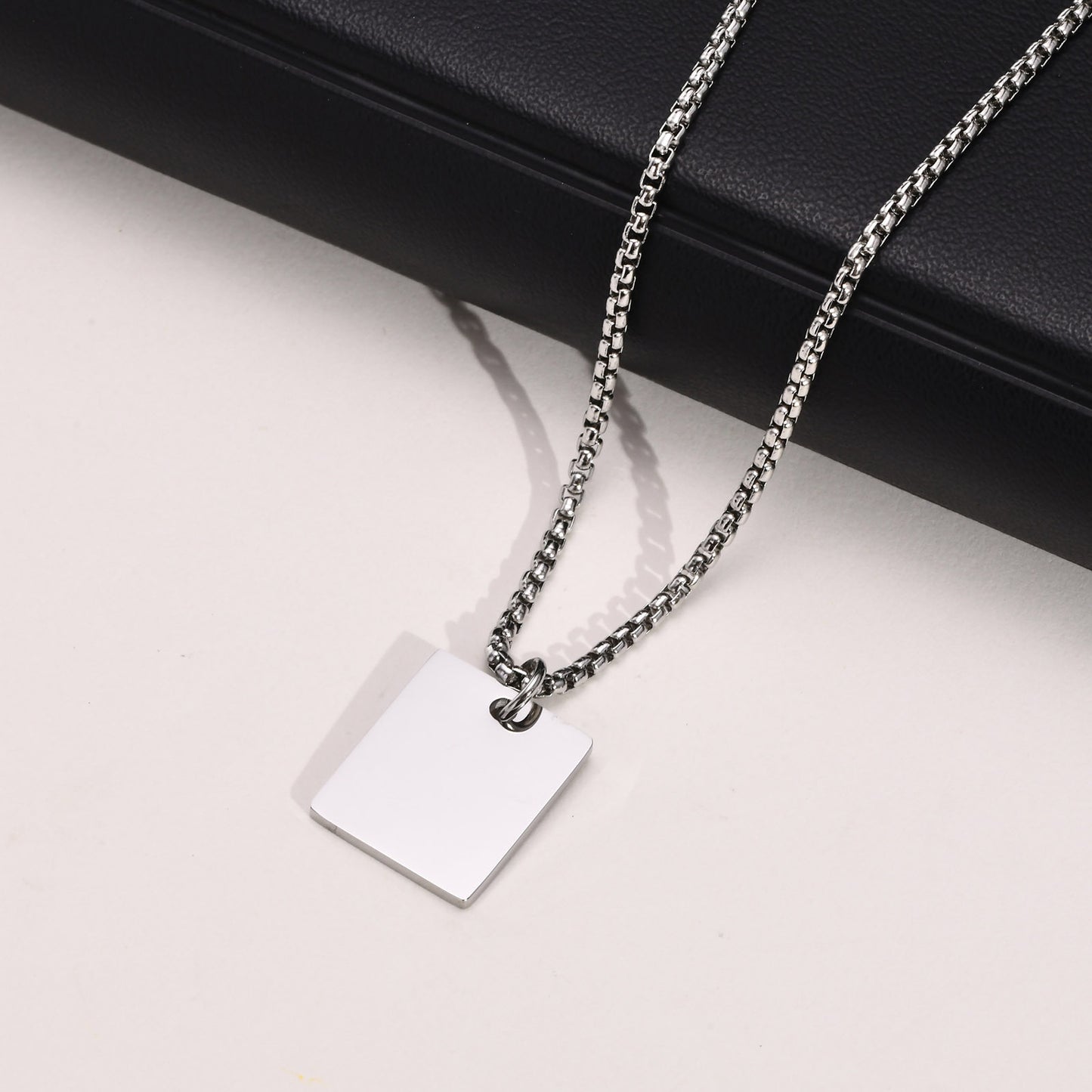 Personality Stainless Steel Square Brand Glossy Pendant Necklace Men's Hip Hop Jewelry Wholesale