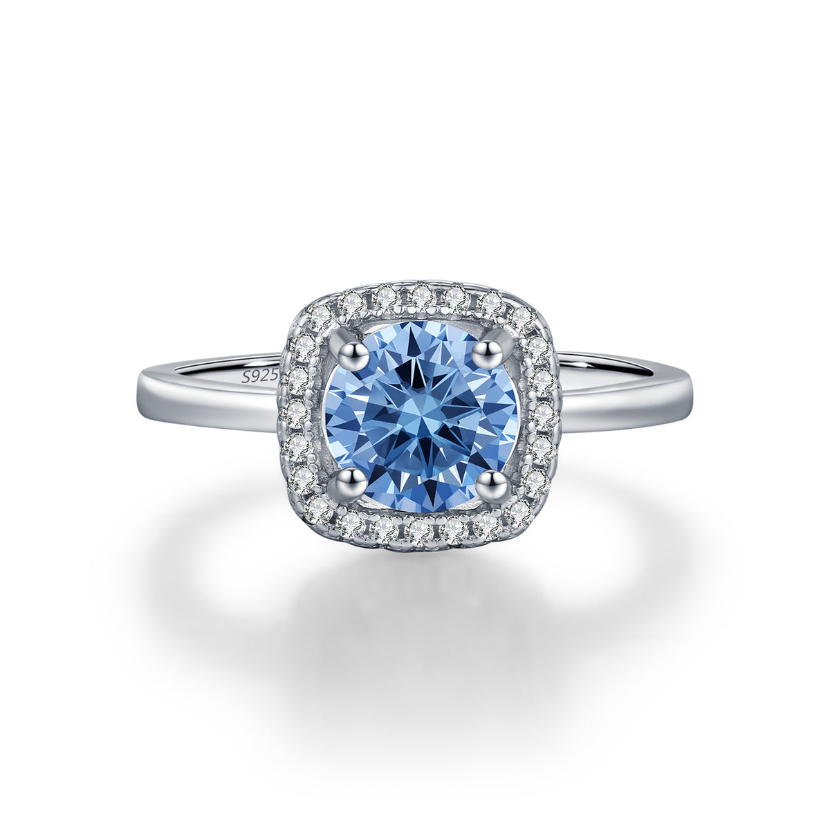 S925 Sterling Silver Klein Blue Moissanite Halo Ring