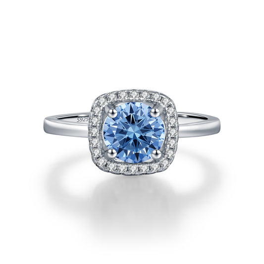 S925 Sterling Silver Klein Blue Moissanite Halo Ring