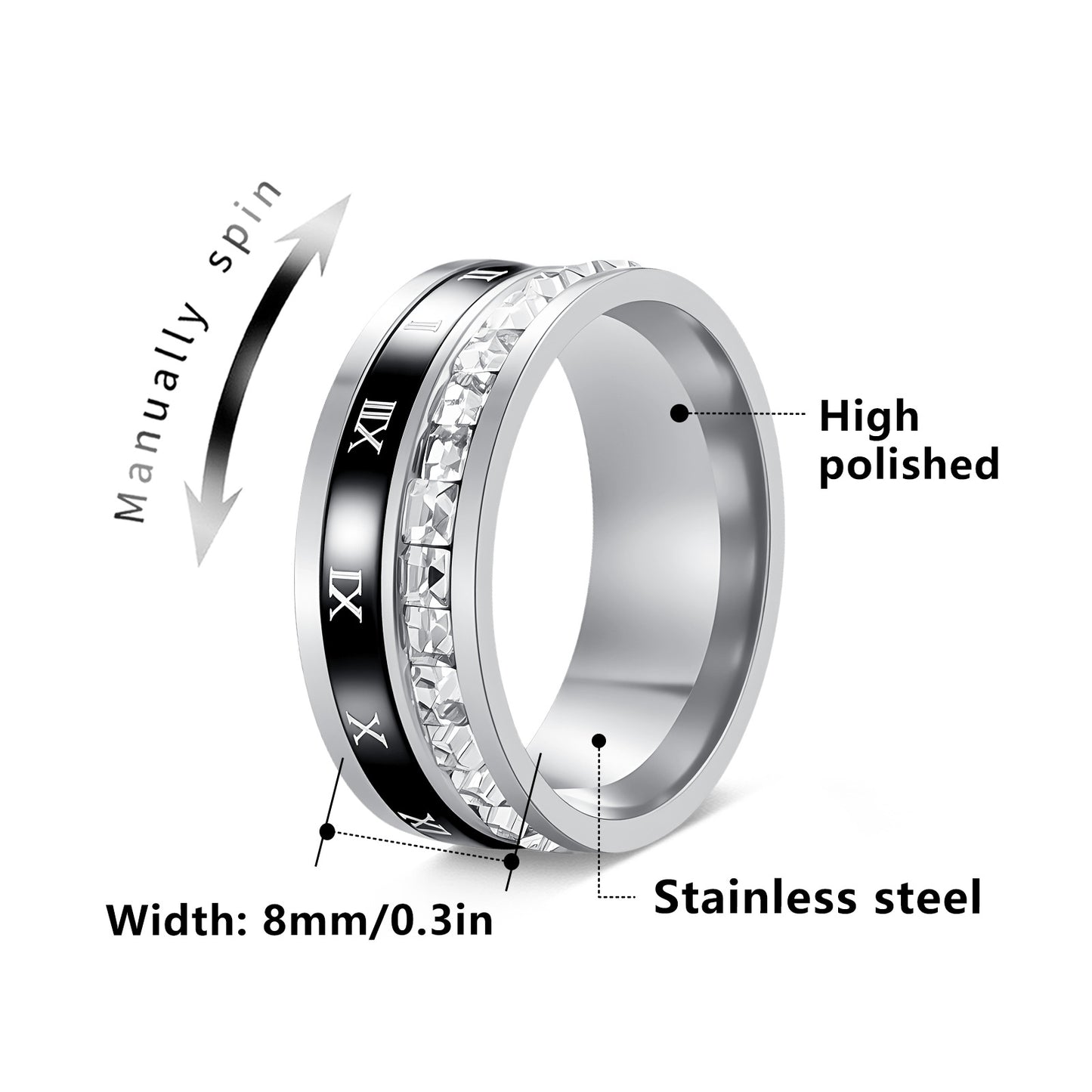 Planderful Titanium Steel Ring Inlaid Zircon Rotatable Decompression For Unisex Couple Jewelry
