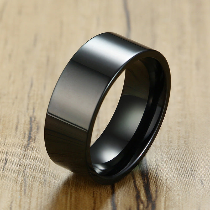 8MM Titanium Steel Bare Body Ring Black Men's Trendy Ring
