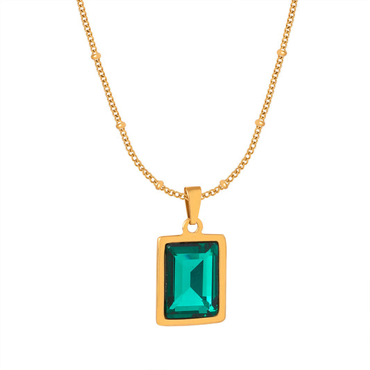Golden Geometric Square Pendant Clavicle Chain Necklace - Women's Luxury Jewelry