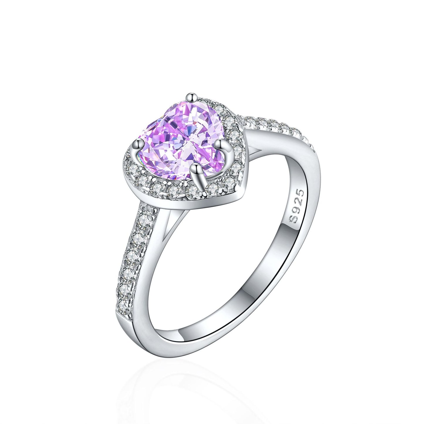 New 925 Sterling Silver 1ct Flame Ice Heart-Shaped Love Ring