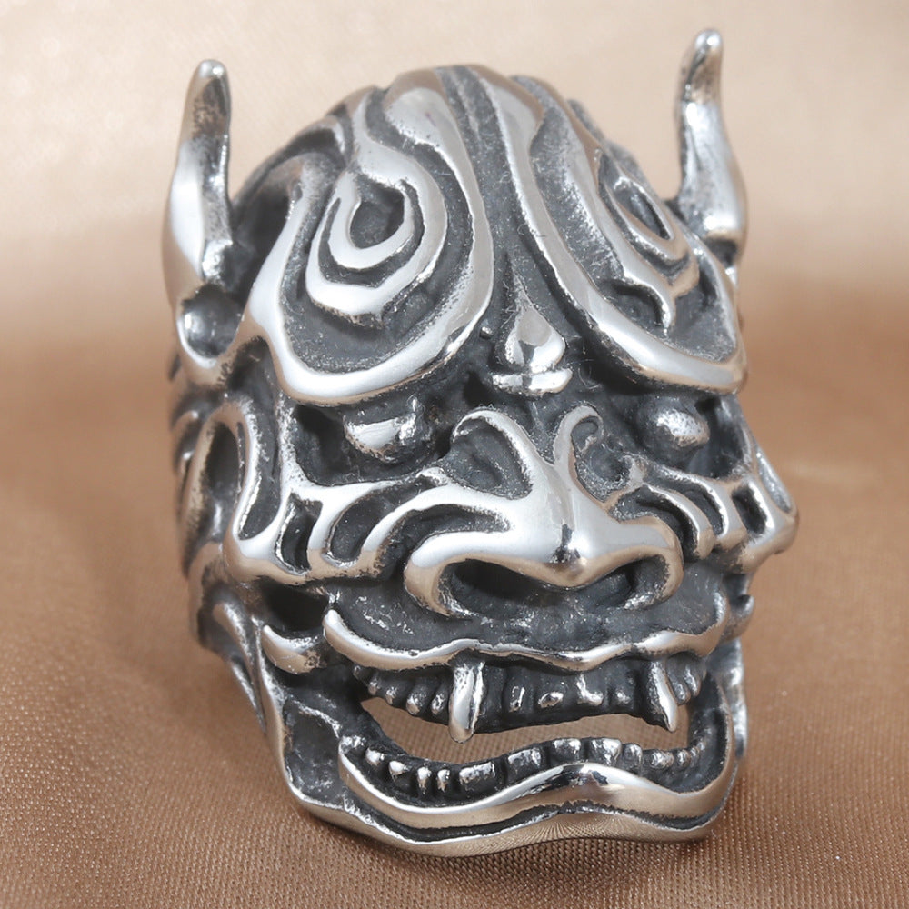 Titanium Steel Horned Monster Ring - Retro Trendy Men's Accessory in Stainless Steel