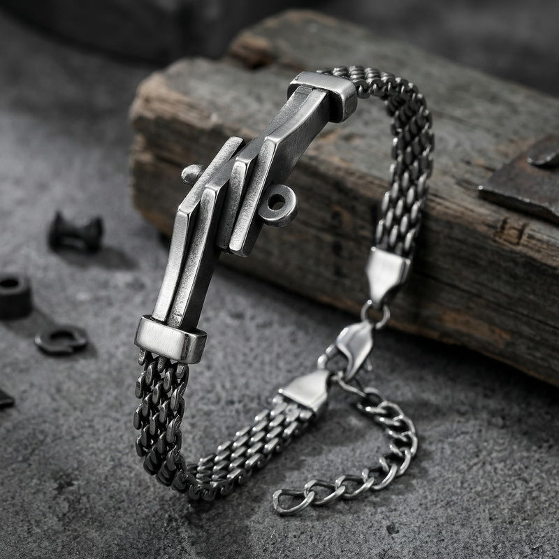 Extension Chain Bracelet Irregular Horseshoe Bent Mesh Cuban Chain Stainless Steel