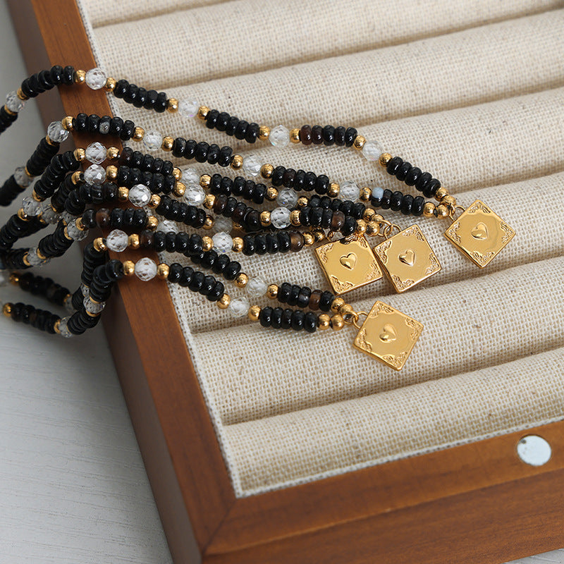 Handmade Black Agate and Tiger Eye Stone Pendant Necklace for Women