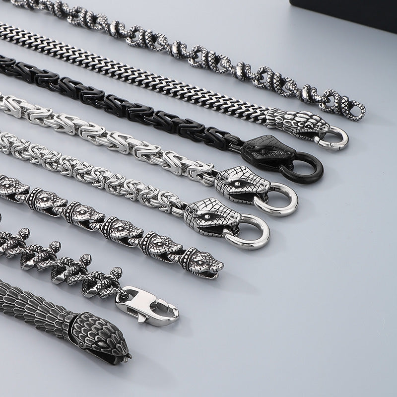 Planderful Zircon Encrusted Snake Bracelet For Men Titanium