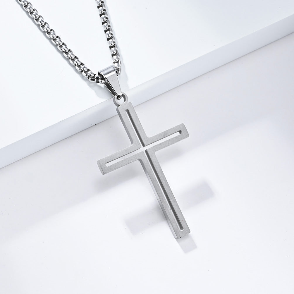 Cross-Border Simple Titanium Steel Cross Necklace for Men