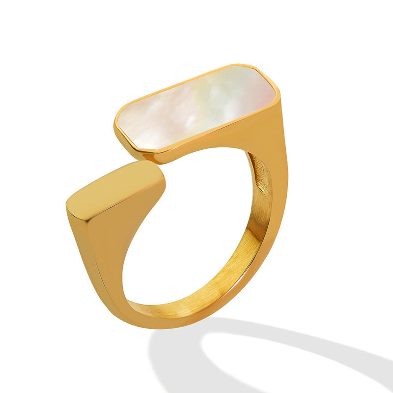 Retro Chic White Sea Shell Open Ring in 18K Gold Plated Titanium Steel - Women's Fashion Hand Jewelry