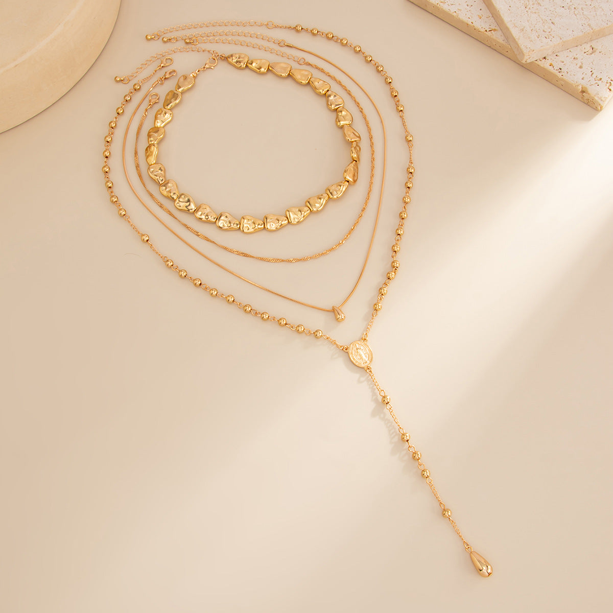 Geometric Teardrop Layered Necklace