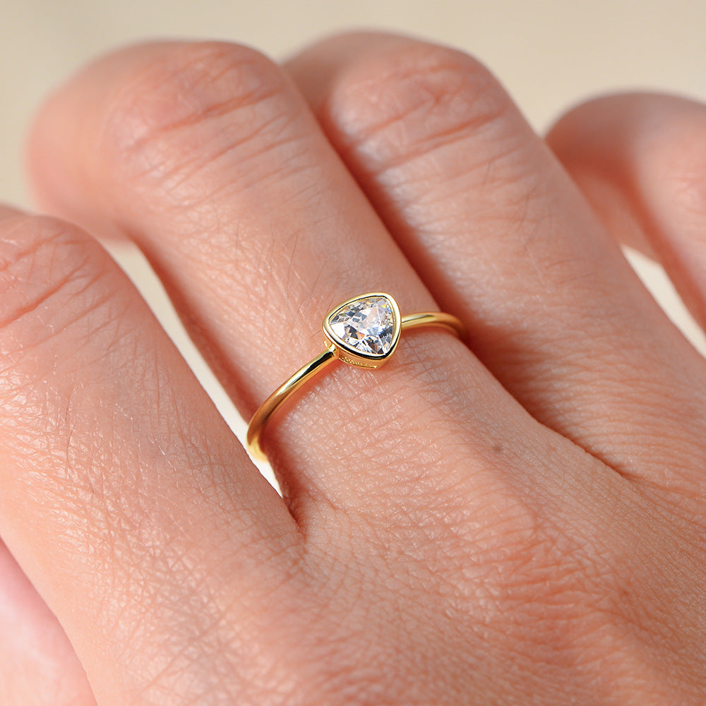 Geometric Triangle Single Zircon Ring 925 Silver Plated 14k Gold Zircon Ring
