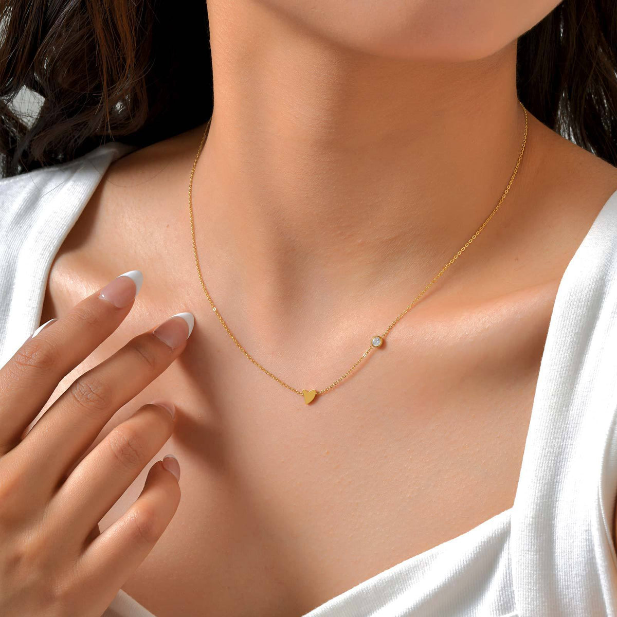 Style Women's – Stainless Steel Flat Cross Chain Zircon Heart Butterfly Necklace